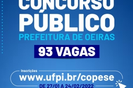 Prefeitura de Oeiras lança edital de Concurso Público com 93 vagas